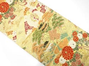 アンティーク　読み本に唐風景・鶴・花車模様織り出し丸帯(着用可)